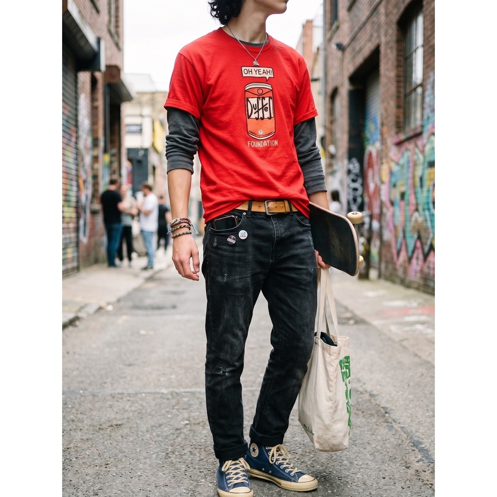 Skater Graphic Tee "Duffel", Red T-Shirt, Foundation Skateboards (Size Small)